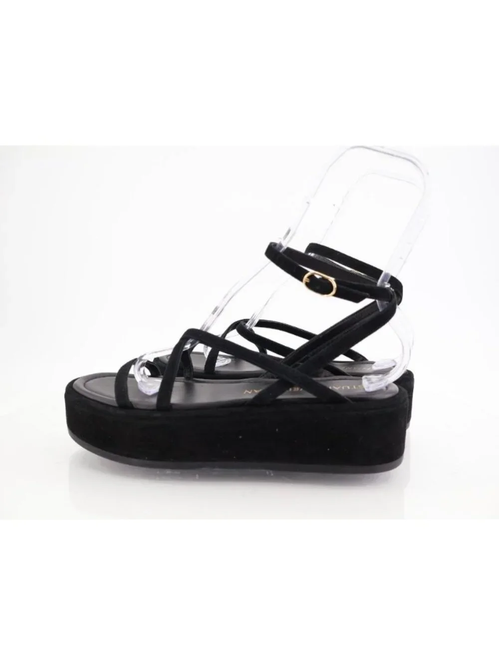 Stuart Weitzman Summerlift Platform Strappy Sandal Round Toe Black Size 10 Flat